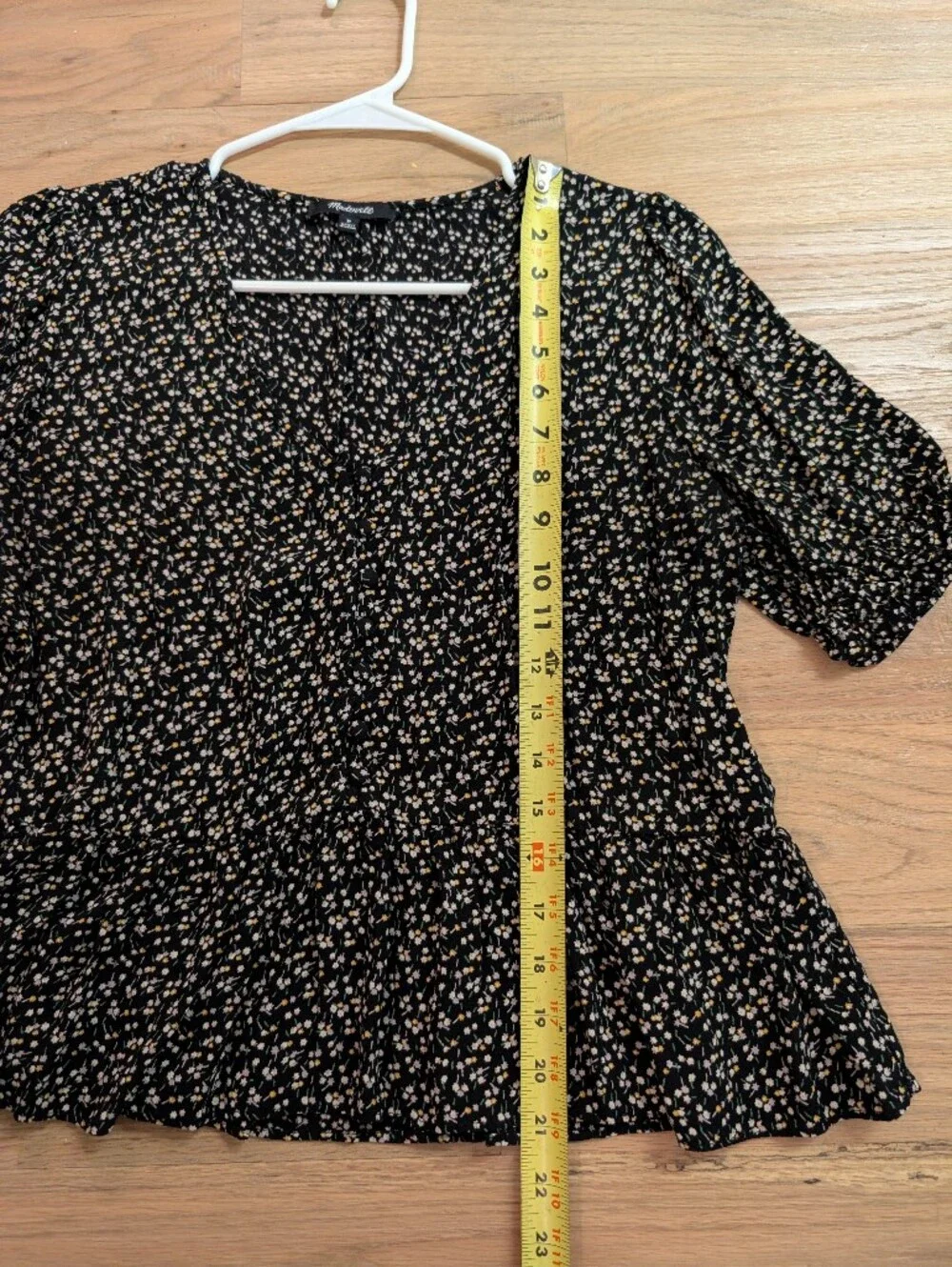 Madewell Black Floral Puff Sleeve Peplum Top Size M